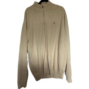 Tommy Hilfiger Mens Sweater Full Zip Knit‎ Mock Neck Beige Cotton XXL